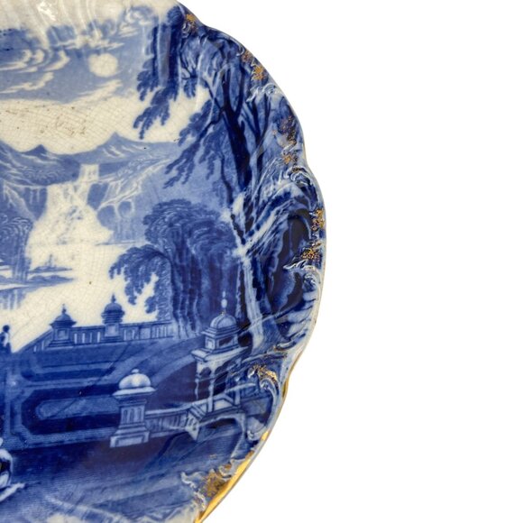 Flow Blue Antique Moorish Castle 10'' Decorative Plate With Scenic Landscape & G - Picture 5 of 8